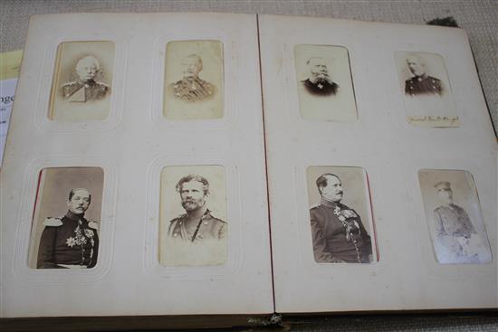 A Victorian photograph album containing 224 cabinet photographs of military figures, politicians, dignitaries, etc., qto, green moroc